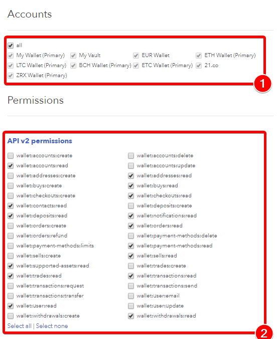 Coinbase API keys Help Site of CoinScorer